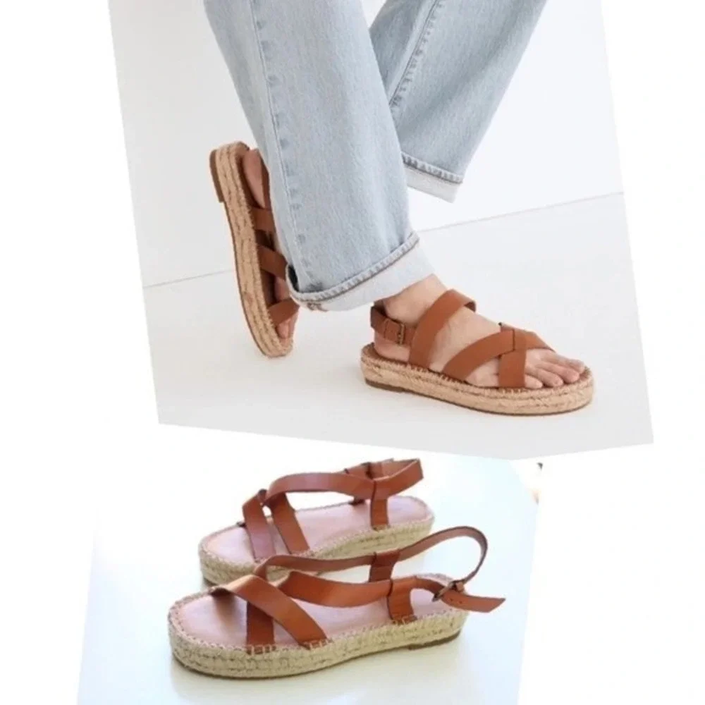 Madewell The Julie Espadrille Sandals in a Brown Leather Crossover Buckle US 9